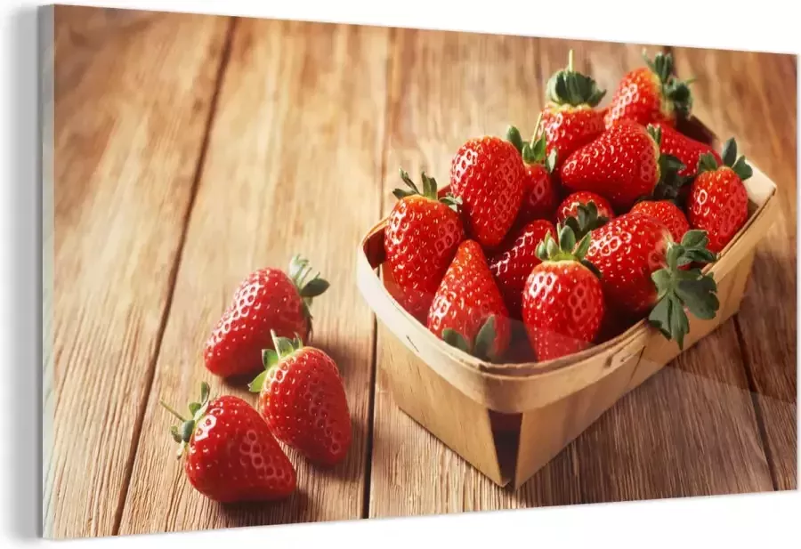MuchoWow Glasschilderij Aardbei Tafel Fruit 120x60 cm Acrylglas Schilderijen Foto op Glas