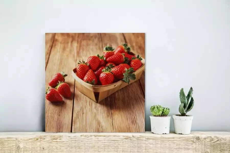 MuchoWow Glasschilderij Aardbei Tafel Fruit 20x20 cm Acrylglas Schilderijen Foto op Glas