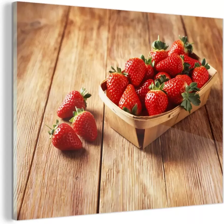 MuchoWow Glasschilderij Aardbei Tafel Fruit 40x30 cm Acrylglas Schilderijen Foto op Glas