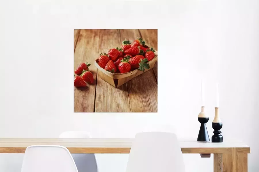 MuchoWow Glasschilderij Aardbei Tafel Fruit 50x50 cm Acrylglas Schilderijen Foto op Glas