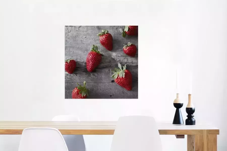 MuchoWow Glasschilderij Aardbei Tafel Hout 50x50 cm Acrylglas Schilderijen Foto op Glas