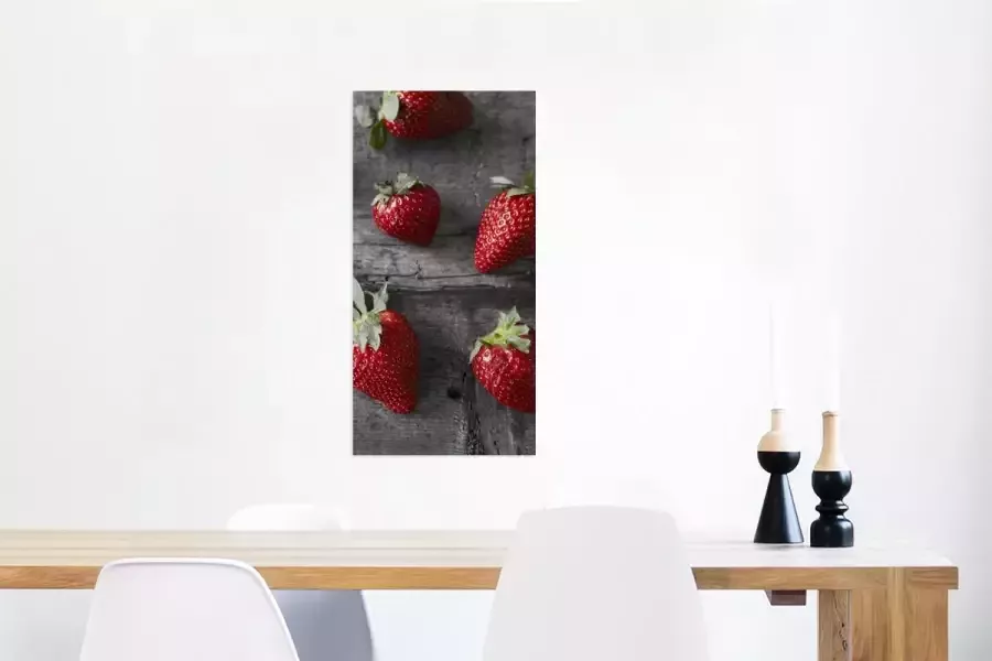 MuchoWow Glasschilderij Aardbei Tafel Hout 60x120 cm Acrylglas Schilderijen Foto op Glas