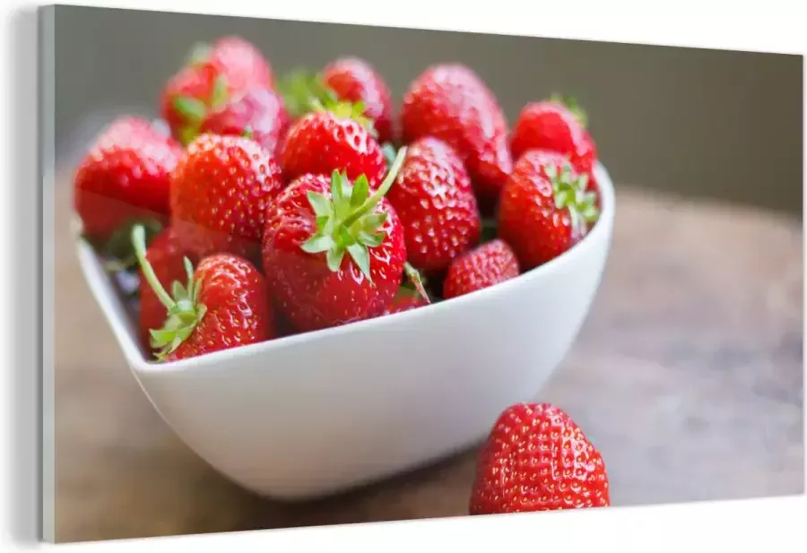 MuchoWow Glasschilderij Aardbei Tafel Kom 120x60 cm Acrylglas Schilderijen Foto op Glas