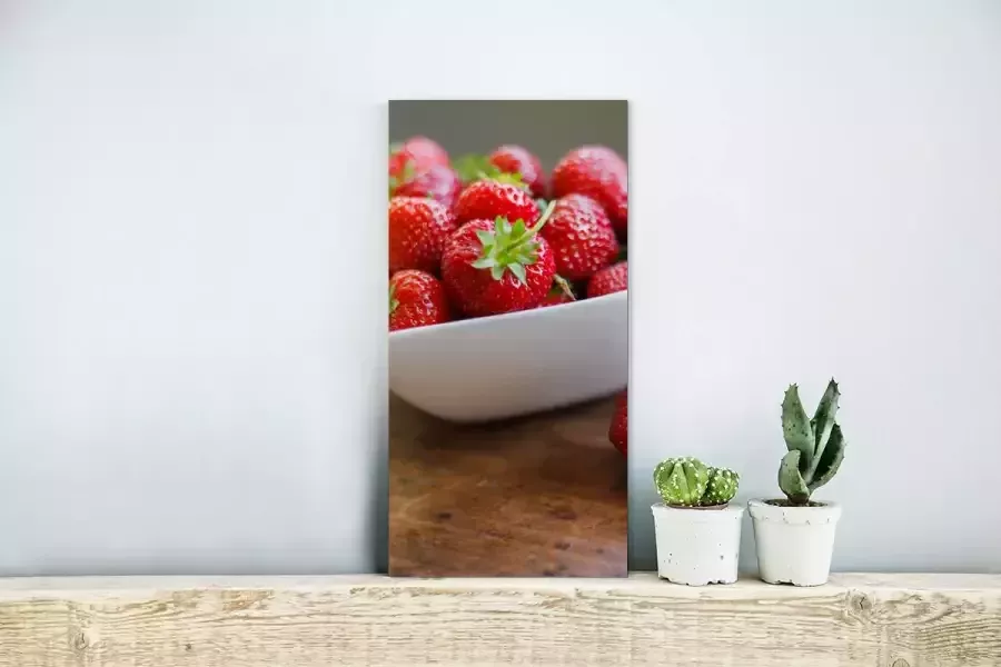 MuchoWow Glasschilderij Aardbei Tafel Kom 20x40 cm Acrylglas Schilderijen Foto op Glas
