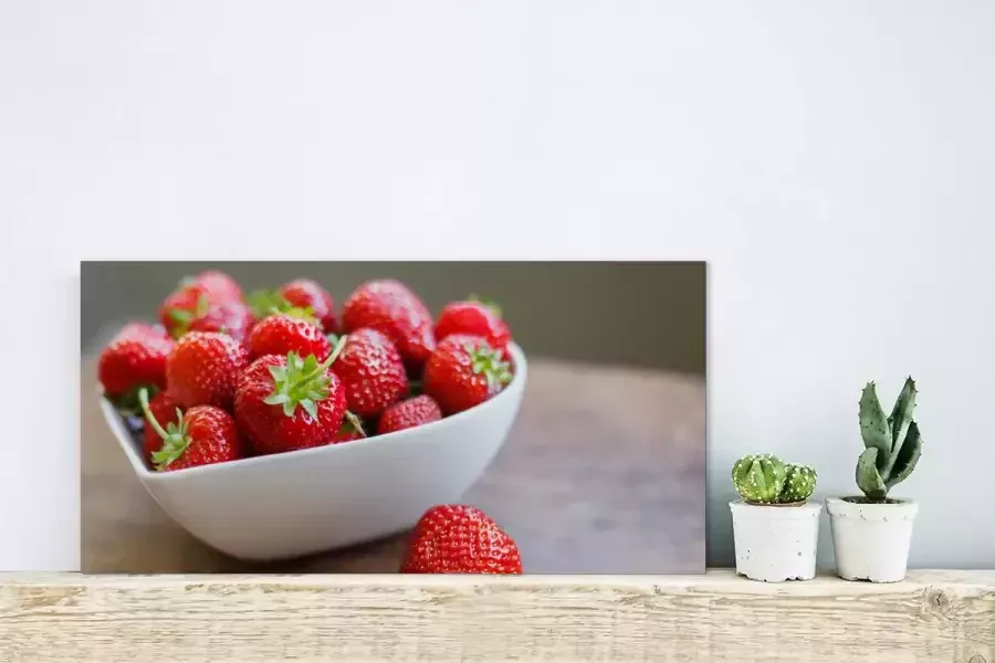 MuchoWow Glasschilderij Aardbei Tafel Kom 40x20 cm Acrylglas Schilderijen Foto op Glas