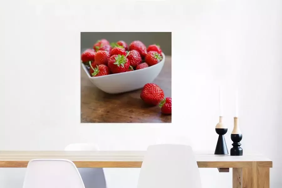 MuchoWow Glasschilderij Aardbei Tafel Kom 50x50 cm Acrylglas Schilderijen Foto op Glas