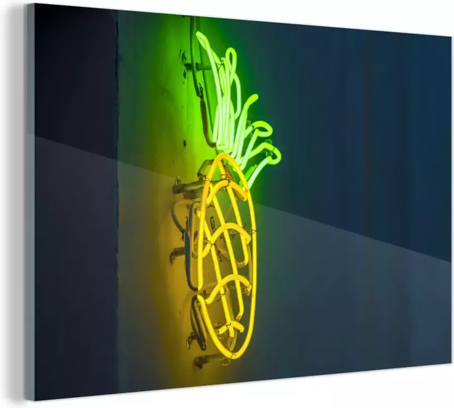 MuchoWow Glasschilderij Ananas Neon Lamp 120x80 cm Acrylglas Schilderijen Foto op Glas