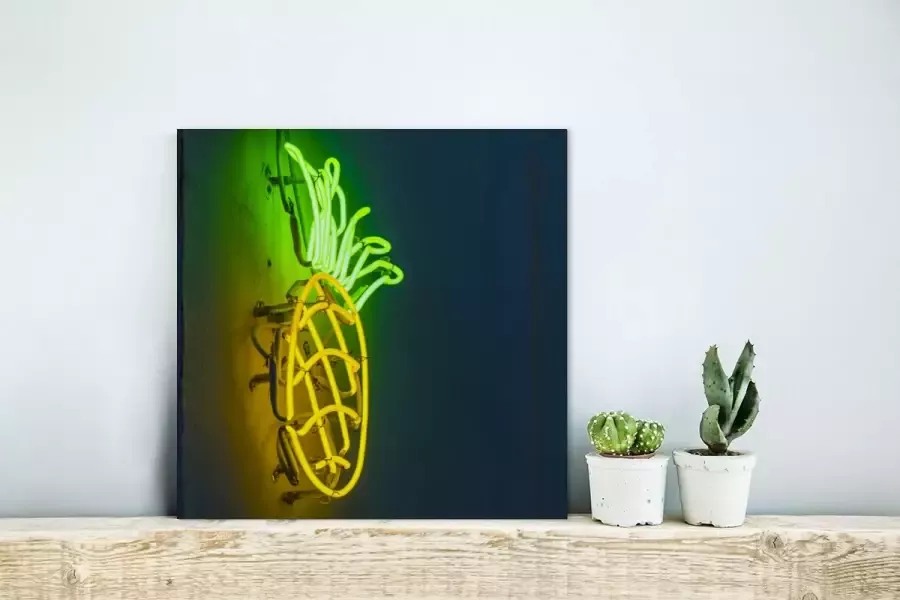 MuchoWow Glasschilderij Ananas Neon Lamp 20x20 cm Acrylglas Schilderijen Foto op Glas