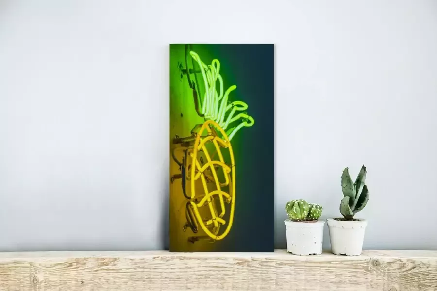 MuchoWow Glasschilderij Ananas Neon Lamp 20x40 cm Acrylglas Schilderijen Foto op Glas