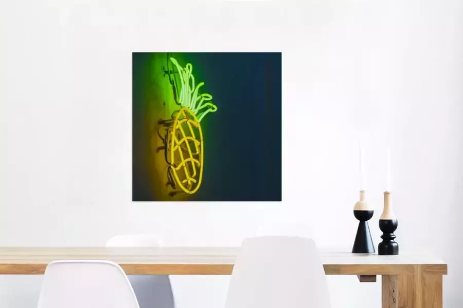 MuchoWow Glasschilderij Ananas Neon Lamp 50x50 cm Acrylglas Schilderijen Foto op Glas