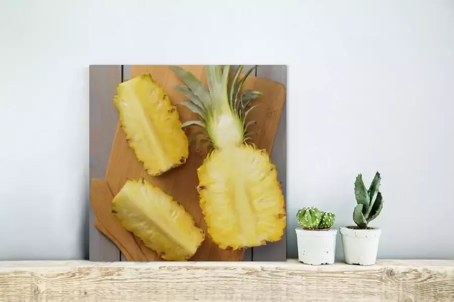 MuchoWow Glasschilderij Ananas Snijplank Tafel 20x20 cm Acrylglas Schilderijen Foto op Glas