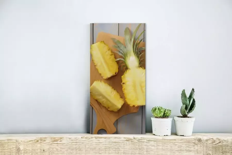 MuchoWow Glasschilderij Ananas Snijplank Tafel 20x40 cm Acrylglas Schilderijen Foto op Glas