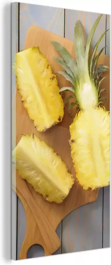 MuchoWow Glasschilderij Ananas Snijplank Tafel 40x80 cm Acrylglas Schilderijen Foto op Glas