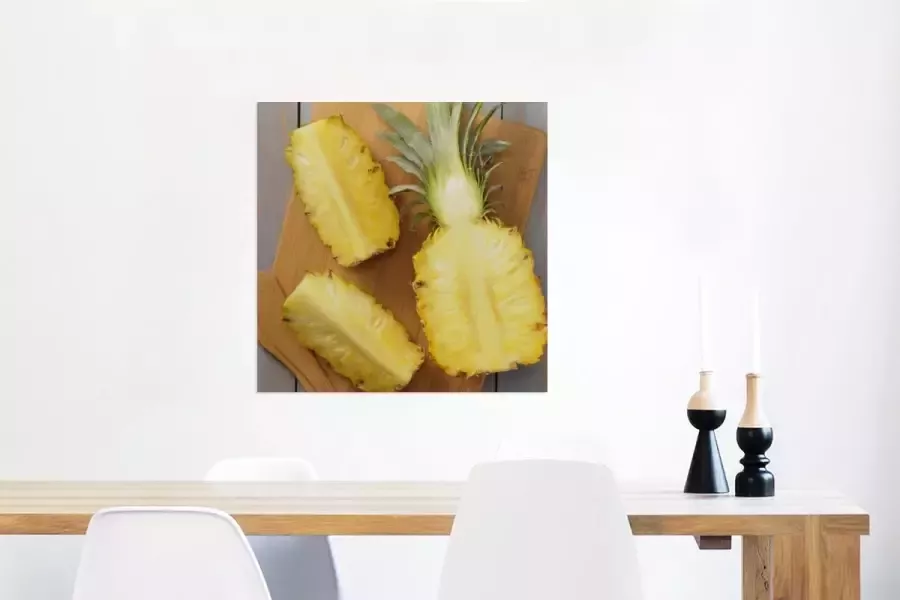 MuchoWow Glasschilderij Ananas Snijplank Tafel 50x50 cm Acrylglas Schilderijen Foto op Glas