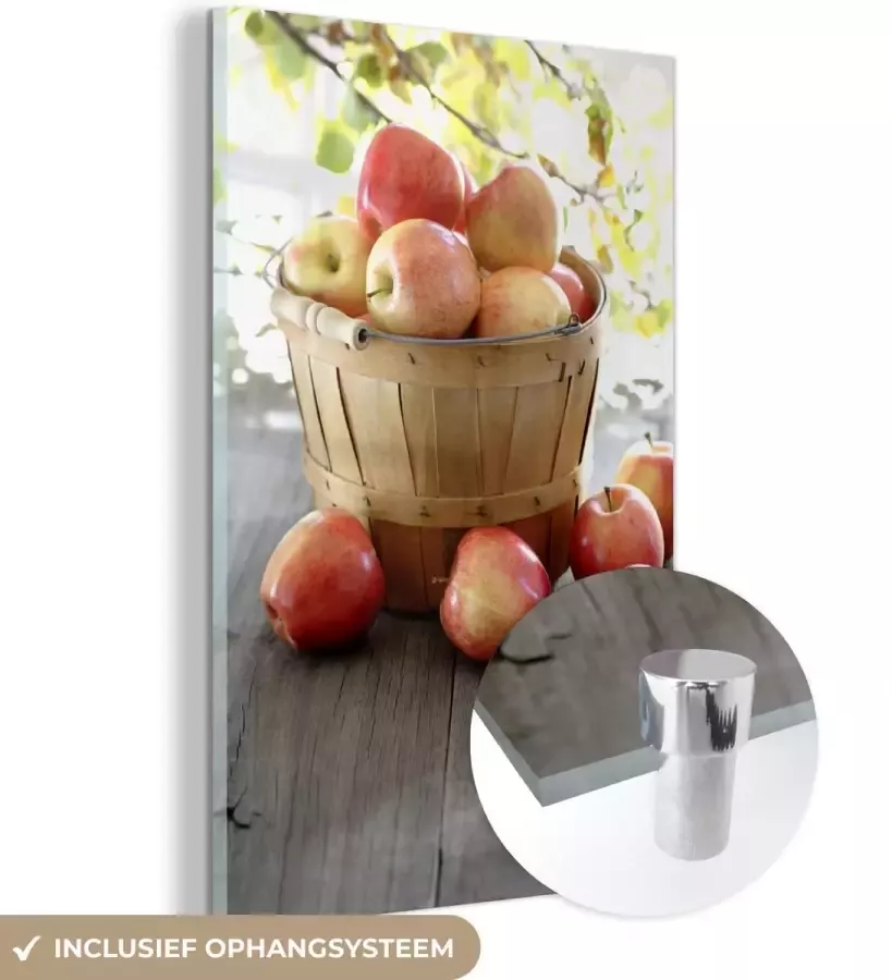 MuchoWow Glasschilderij 120x180 cm Schilderij glas Appel Fruitmand Tafel Foto op acrylglas Schilderijen