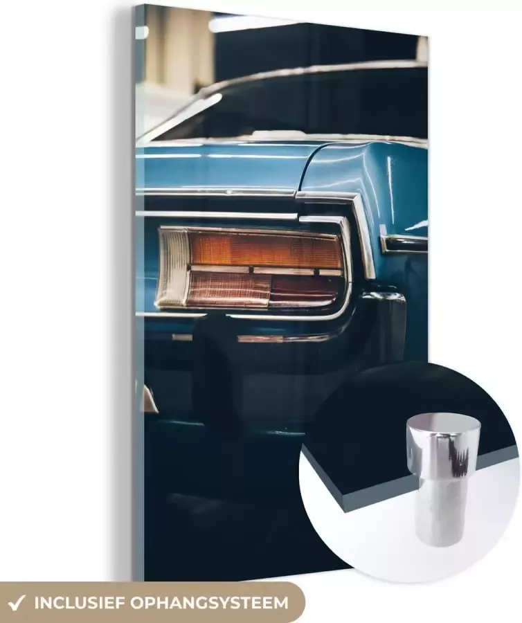 MuchoWow Glasschilderij 80x120 cm Schilderij glas Auto Lamp Blauw Foto op acrylglas Schilderijen - Foto 2