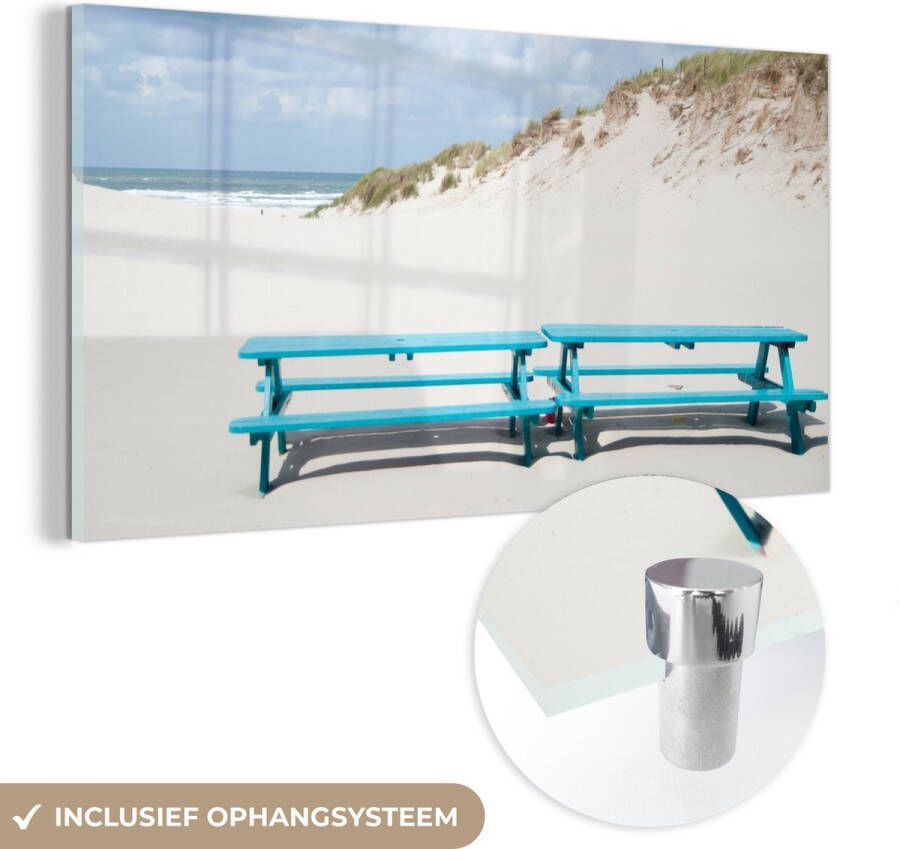 MuchoWow Glasschilderij 160x80 cm Schilderij acrylglas Blauwe bank op het eiland Terschelling Foto op glas Schilderijen