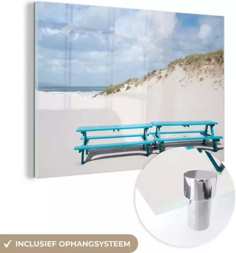 MuchoWow Glasschilderij 60x40 cm Schilderij acrylglas Blauwe bank op het eiland Terschelling Foto op glas Schilderijen