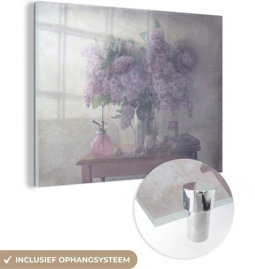 MuchoWow Glasschilderij 40x30 cm Schilderij acrylglas Bloemen Tafel Stilleven Foto op glas Schilderijen