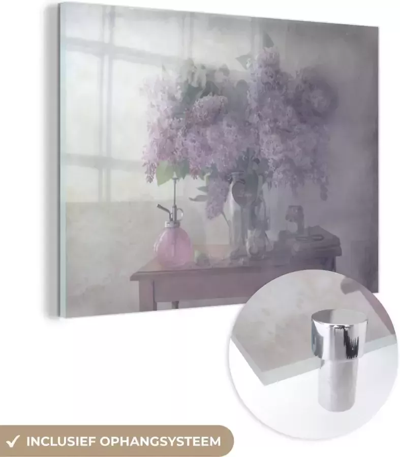 MuchoWow Glasschilderij 40x30 cm Schilderij acrylglas Bloemen Tafel Stilleven Foto op glas Schilderijen - Foto 2