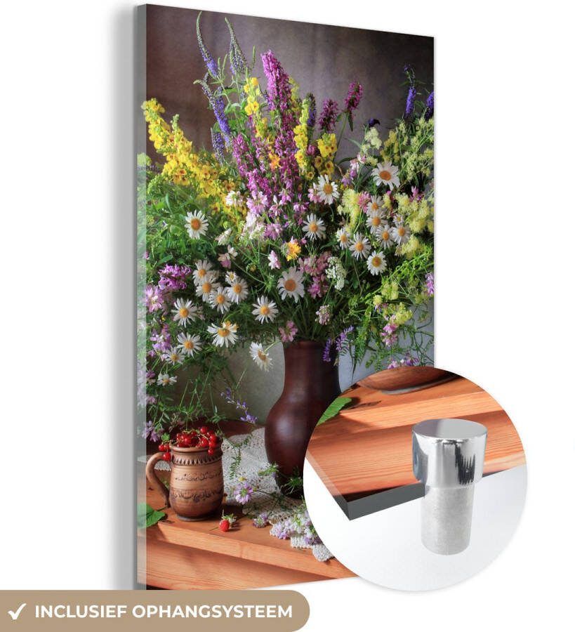 MuchoWow Glasschilderij 120x180 cm Schilderij acrylglas Bloemen Tafel Stilleven Boeket Vaas Foto op glas Muurdecoratie woonkamer Wanddecoratie slaapkamer Schilderijen