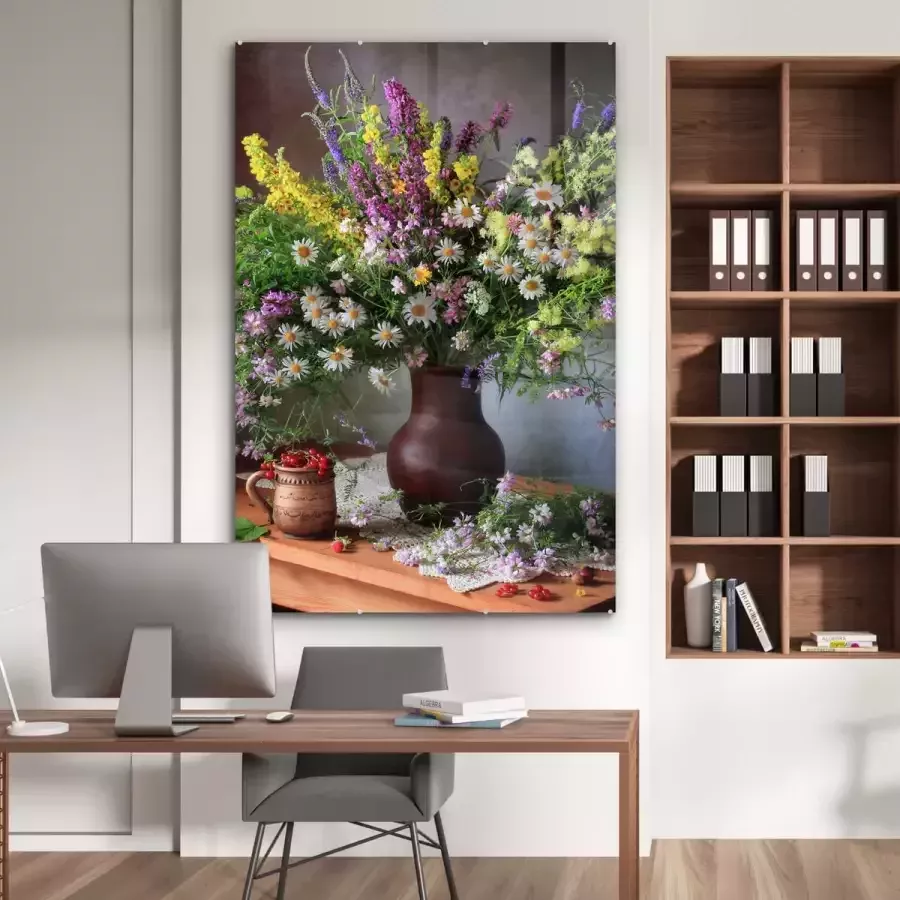 MuchoWow Glasschilderij 120x180 cm Schilderij acrylglas Bloemen Tafel Stilleven Boeket Vaas Foto op glas Muurdecoratie woonkamer Wanddecoratie slaapkamer Schilderijen - Foto 3