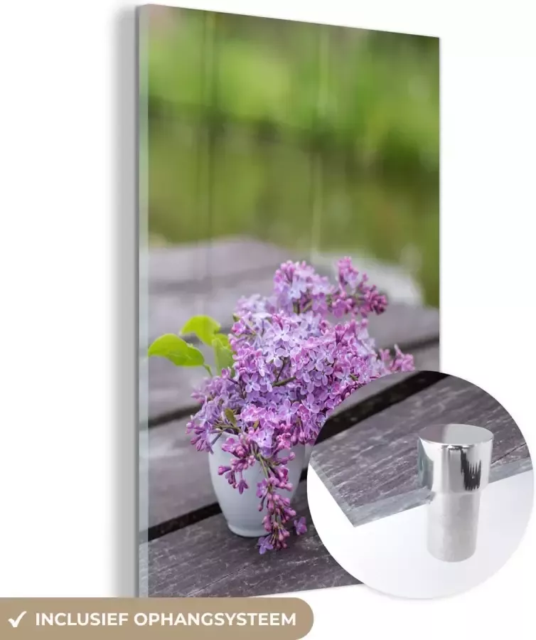 MuchoWow Glasschilderij 80x120 cm Schilderij glas Boeket van seringen op een tafel Foto op acrylglas Schilderijen - Foto 2