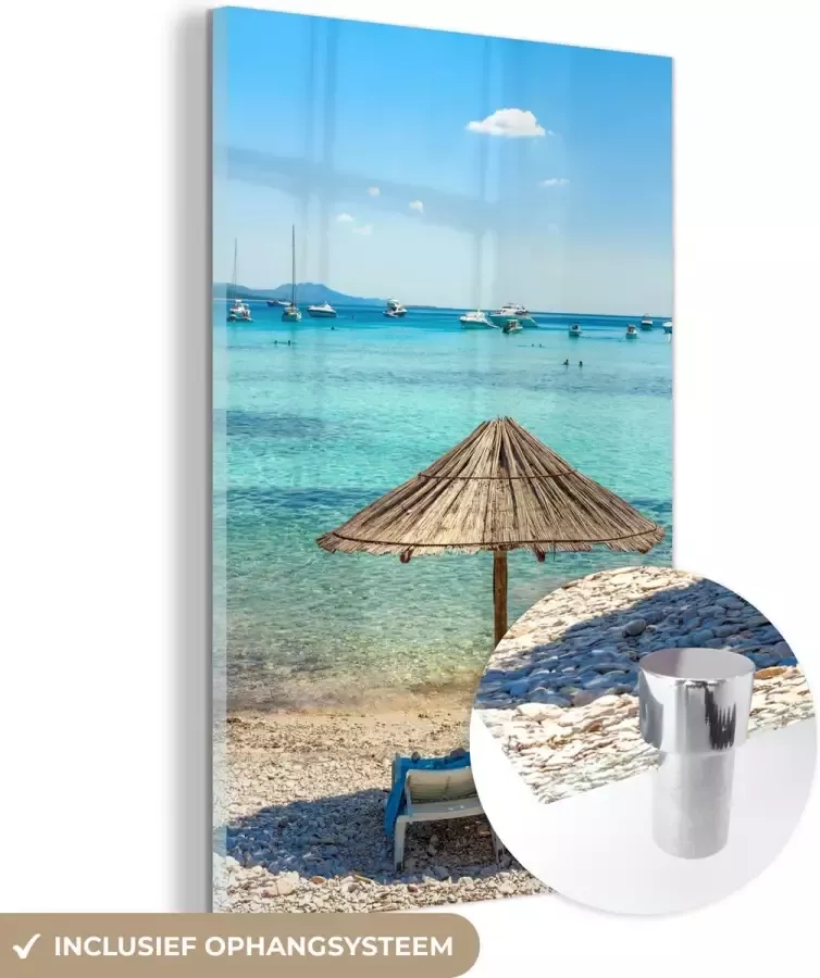 MuchoWow Glasschilderij 40x60 cm Schilderij acrylglas Boot Strand Parasol Foto op glas Schilderijen - Foto 2