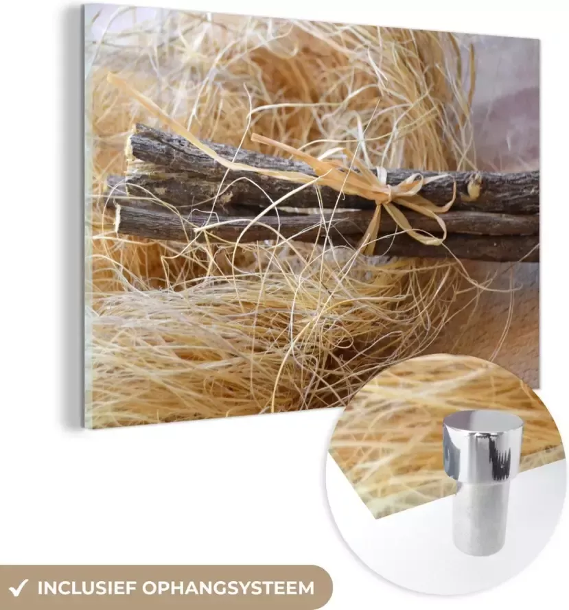 MuchoWow Glasschilderij 30x20 cm Schilderij acrylglas Bundel zoethout op een tafel Foto op glas Schilderijen