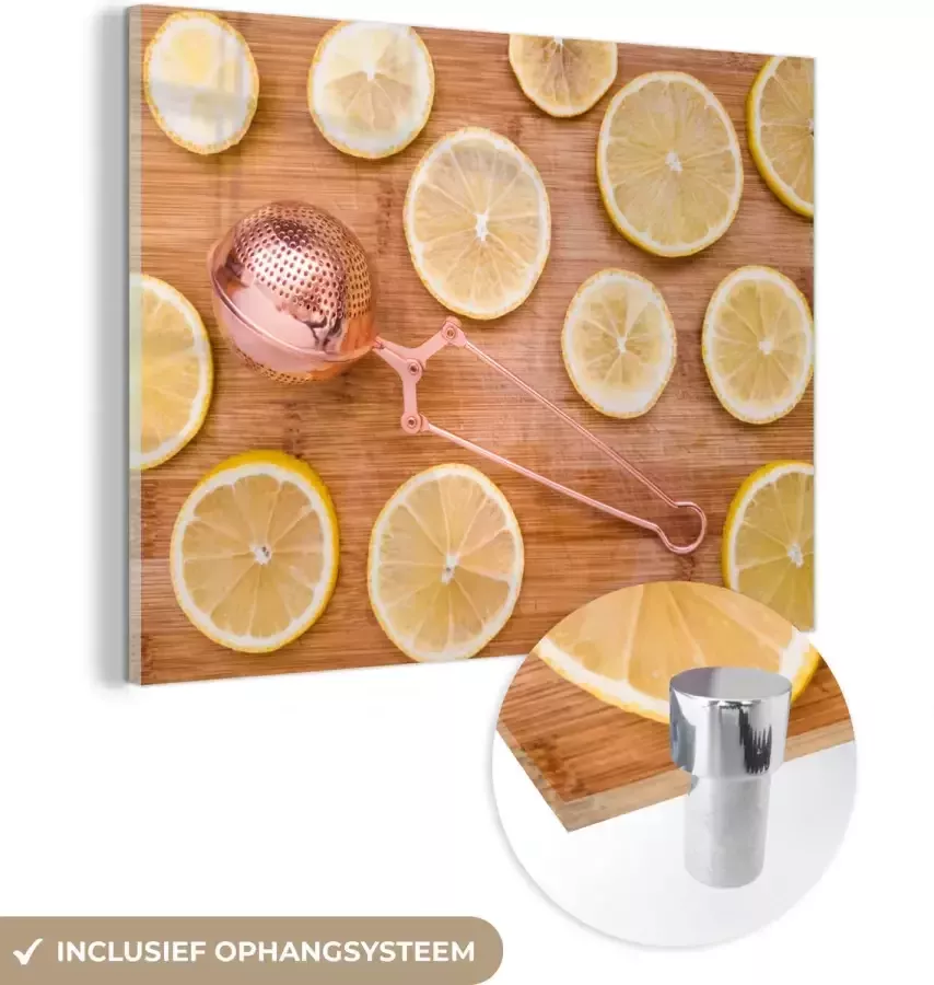 MuchoWow Glasschilderij 120x90 cm Schilderij acrylglas Citroen Tafel Citrus Foto op glas Schilderijen - Foto 2