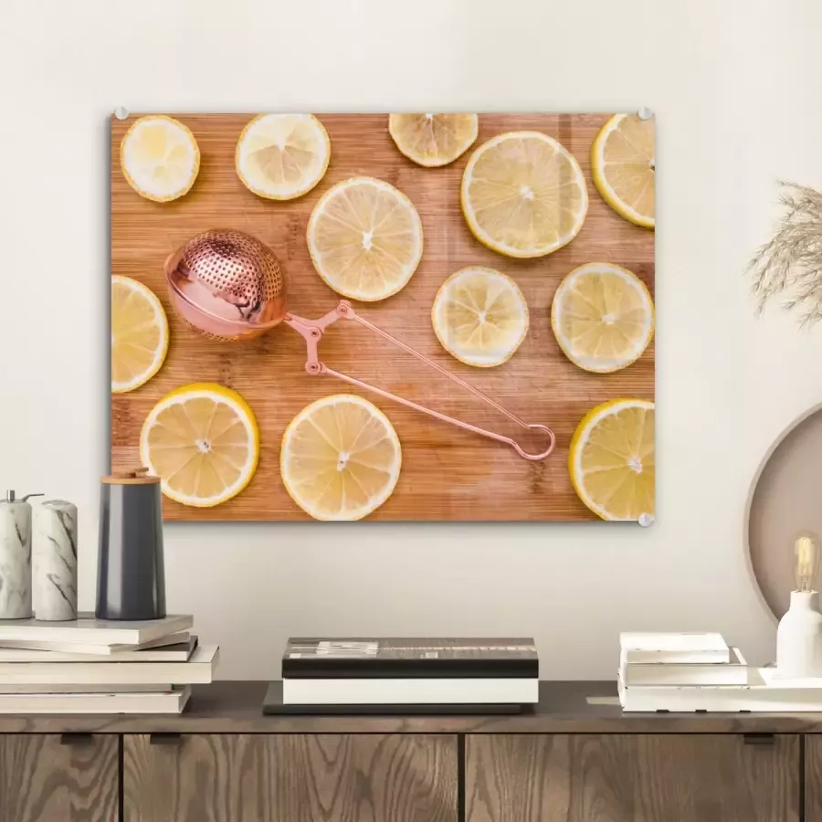 MuchoWow Glasschilderij 40x30 cm Schilderij glas Citroen Tafel Citrus Foto op acrylglas Schilderijen - Foto 2