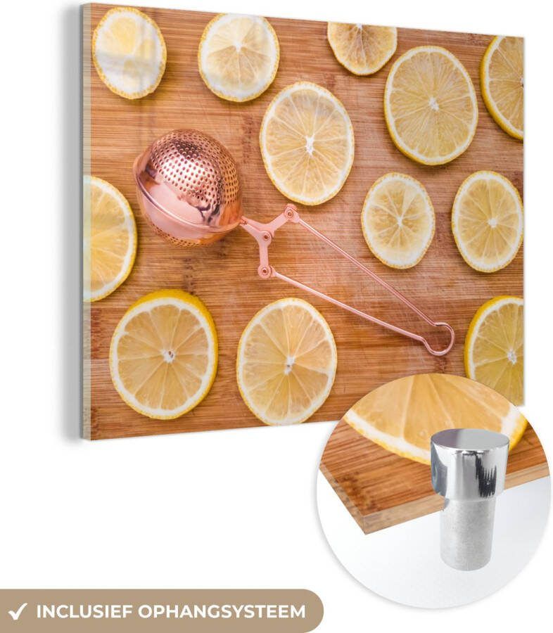 MuchoWow Glasschilderij 80x60 cm Schilderij acrylglas Citroen Tafel Citrus Foto op glas Schilderijen - Foto 2