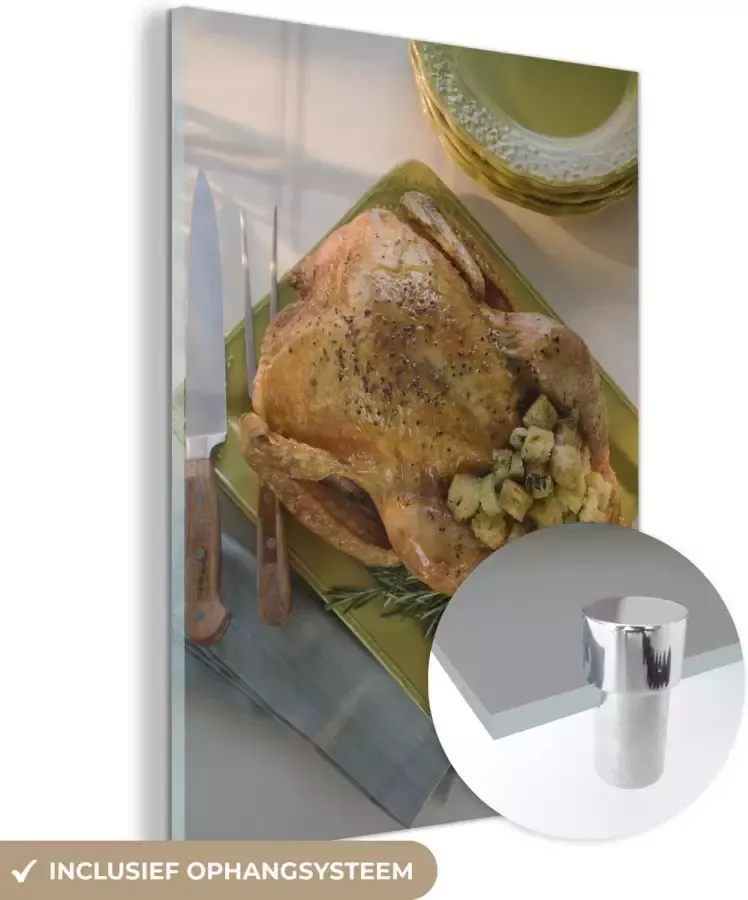 MuchoWow Glasschilderij 30x40 cm Schilderij glas De Thanksgiving kalkoen op tafel voor het diner Foto op acrylglas Schilderijen