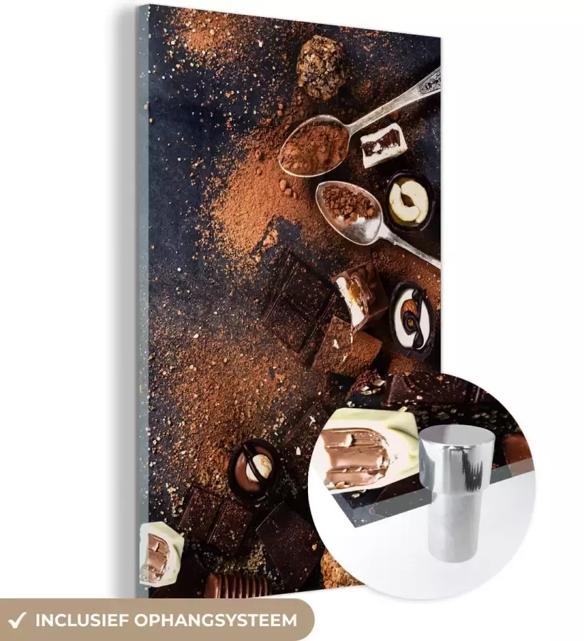 MuchoWow Glasschilderij 100x150 cm Schilderij acrylglas De verschillende chocoladetruffels op tafel Foto op glas Schilderijen