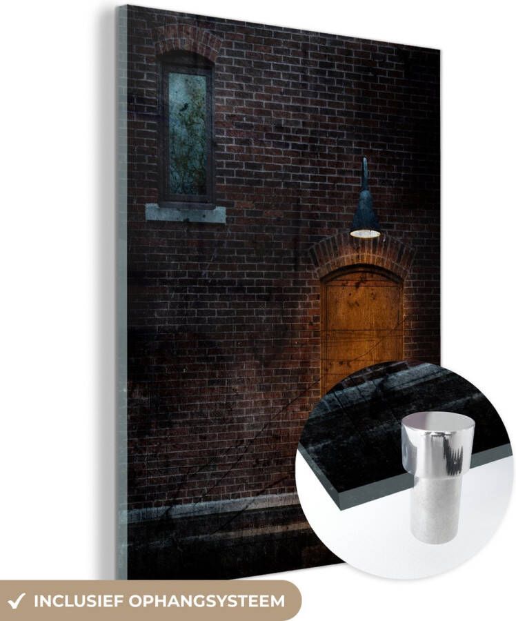 MuchoWow Glasschilderij 20x30 cm Schilderij glas Deur Muur Lamp Architectuur Foto op acrylglas Schilderijen - Foto 3