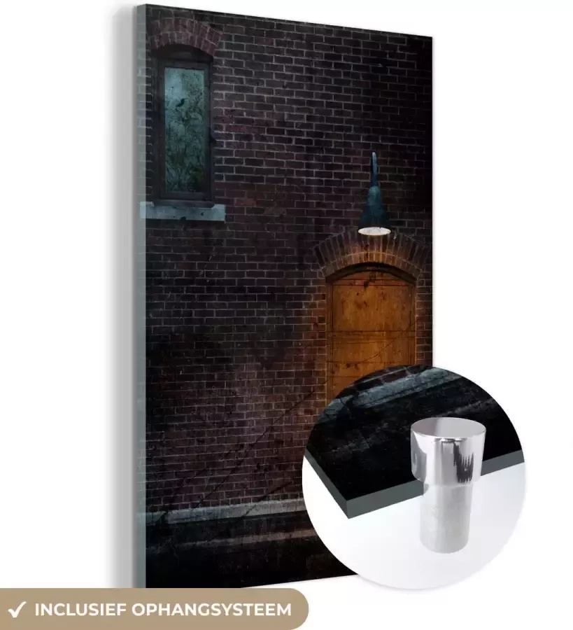 MuchoWow Glasschilderij 120x180 cm Schilderij glas Deur Muur Lamp Architectuur Foto op acrylglas Schilderijen - Foto 4