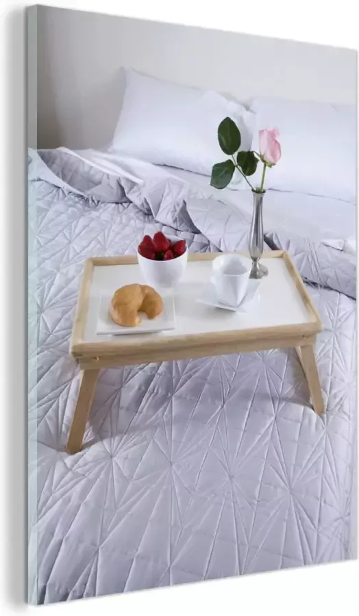 MuchoWow Glasschilderij Dienblad met ontbijt op bed 120x160 cm Acrylglas Schilderijen Foto op Glas