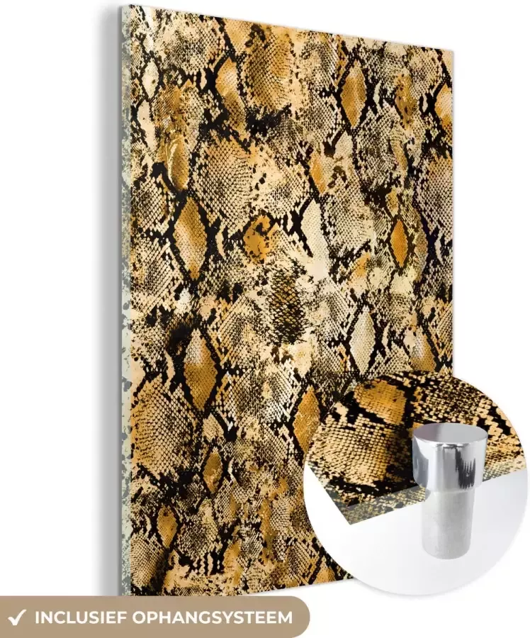 MuchoWow Glasschilderij 120x160 cm Schilderij acrylglas Dierenhuid Slang Goud Foto op glas Schilderijen