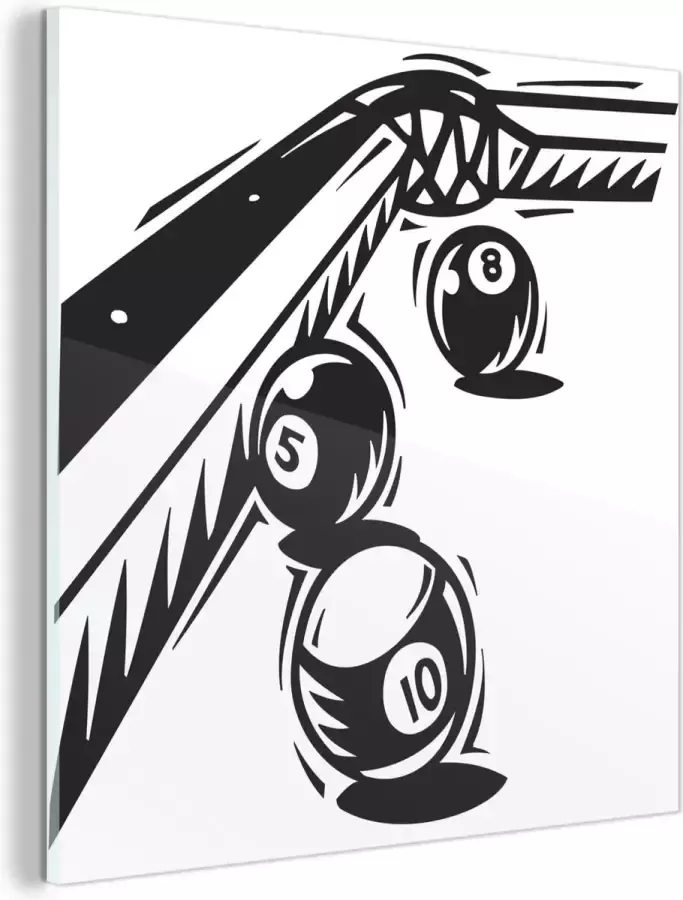 MuchoWow Glasschilderij 20x20 cm Schilderij glas Een illustratie van drie ballen op de pool tafel Foto op acrylglas Schilderijen - Foto 2