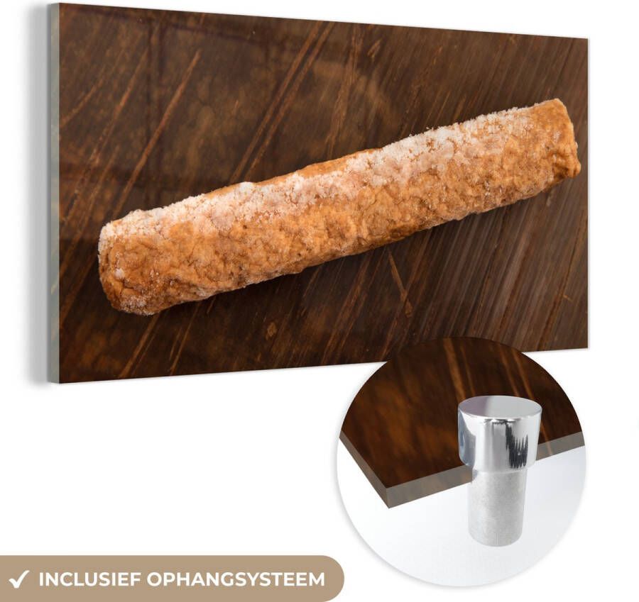 MuchoWow Glasschilderij 120x60 cm Schilderij glas Een bevroren frikandel op een houten tafel Foto op acrylglas Schilderijen