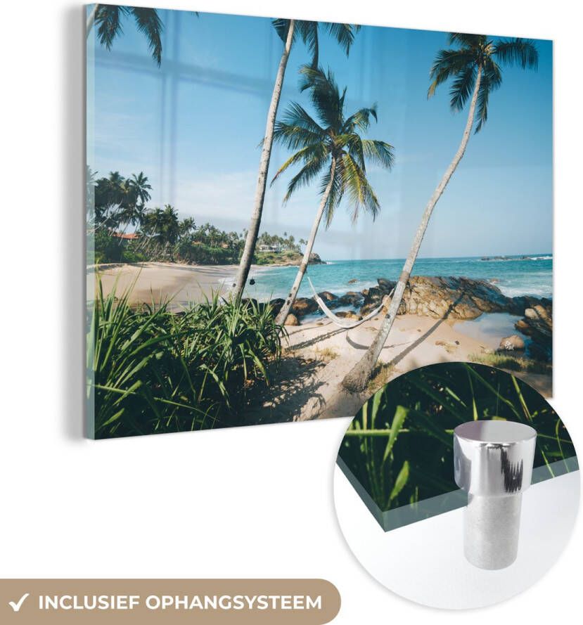 MuchoWow Glasschilderij 150x100 cm Schilderij acrylglas Een hangmat bij een privéstrand in Tangalle bij Ceylon Foto op glas Schilderijen
