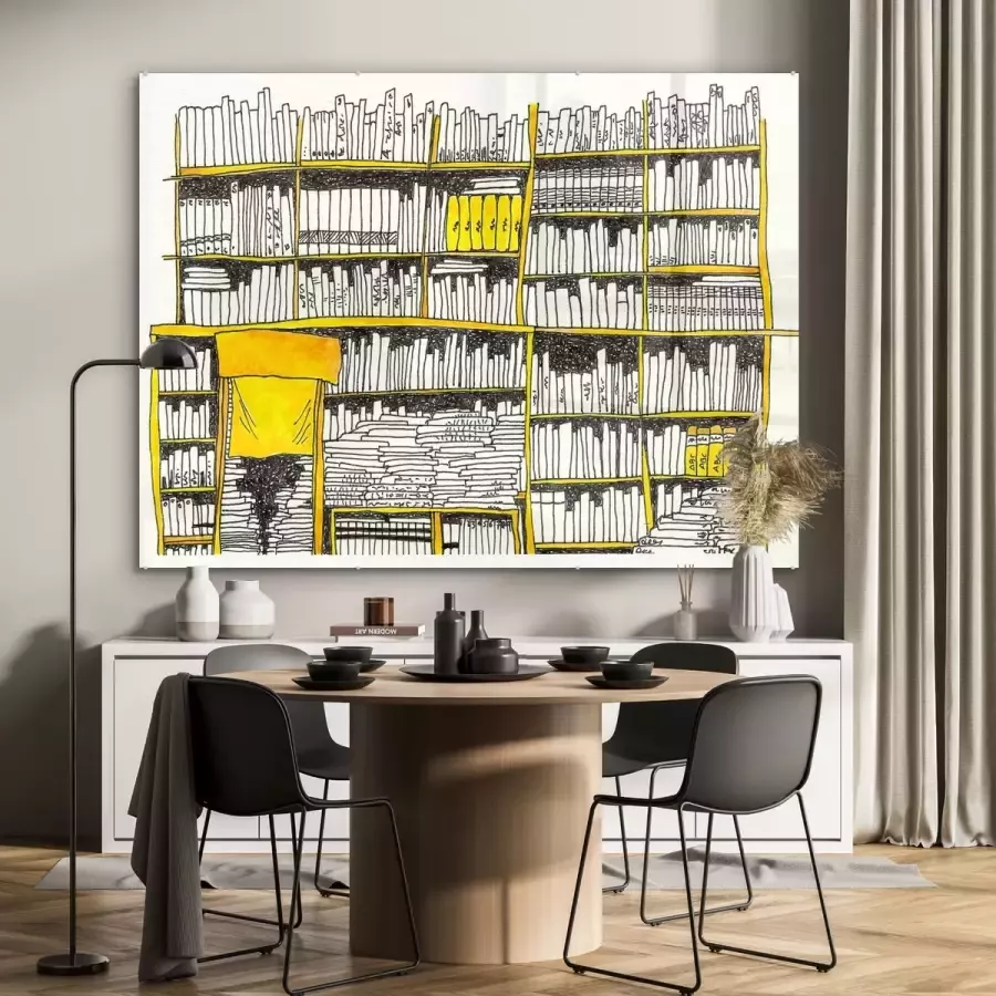 MuchoWow Glasschilderij 160x120 cm Schilderij glas Een illustratie van een bibliotheek in Incheon Foto op acrylglas Schilderijen - Foto 2