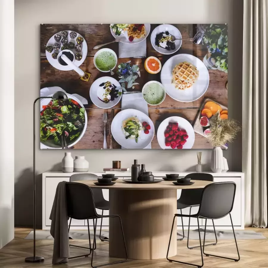 MuchoWow Glasschilderij 180x120 cm Schilderij glas Een rijk gedekte ontbijt tafel Foto op acrylglas Schilderijen - Foto 2