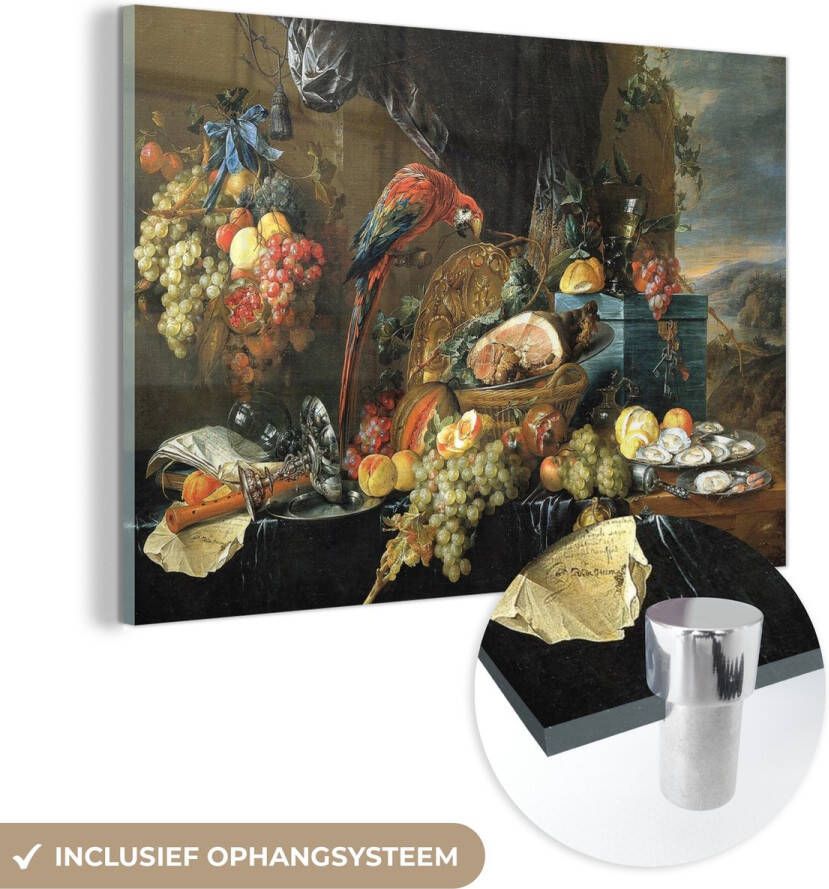 MuchoWow Glasschilderij 120x80 cm Schilderij acrylglas Een rijk gedekte tafel met papegaaien schilderij van Jan Davidsz de Heem Foto op glas Schilderijen