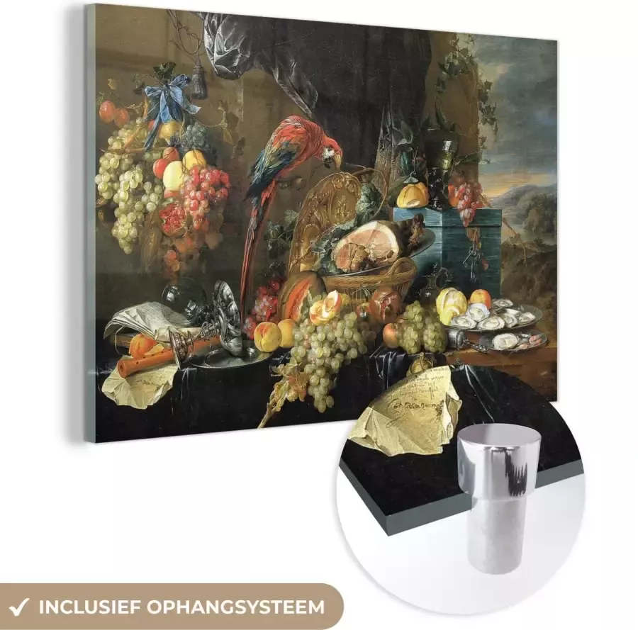 MuchoWow Glasschilderij 150x100 cm Schilderij glas Een rijk gedekte tafel met papegaaien schilderij van Jan Davidsz de Heem Foto op acrylglas Schilderijen - Foto 2