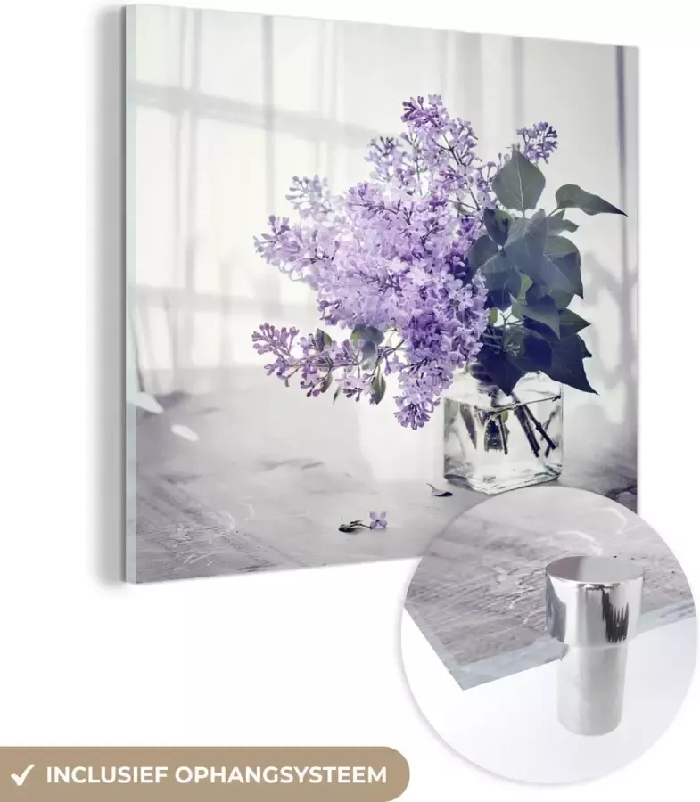 MuchoWow Glasschilderij 50x50 cm Schilderij glas Een sering boeket op een tafel Foto op acrylglas Schilderijen - Foto 2