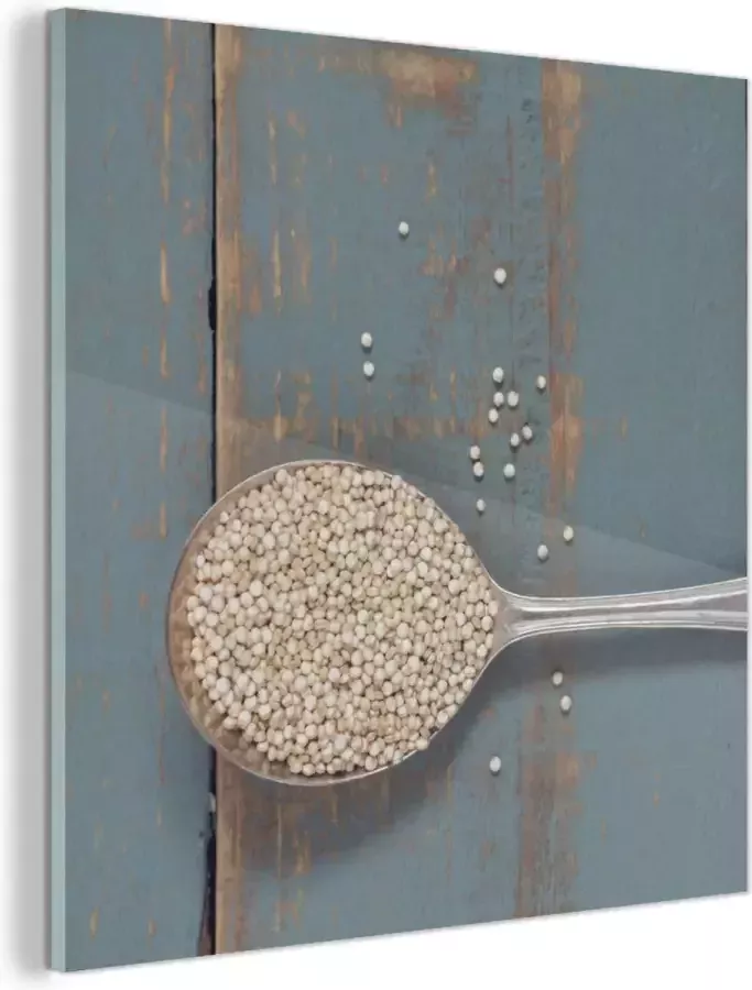 MuchoWow Glasschilderij Een vintage lepel met quinoa op een houten tafel 90x90 cm Acrylglas Schilderijen Foto op Glas