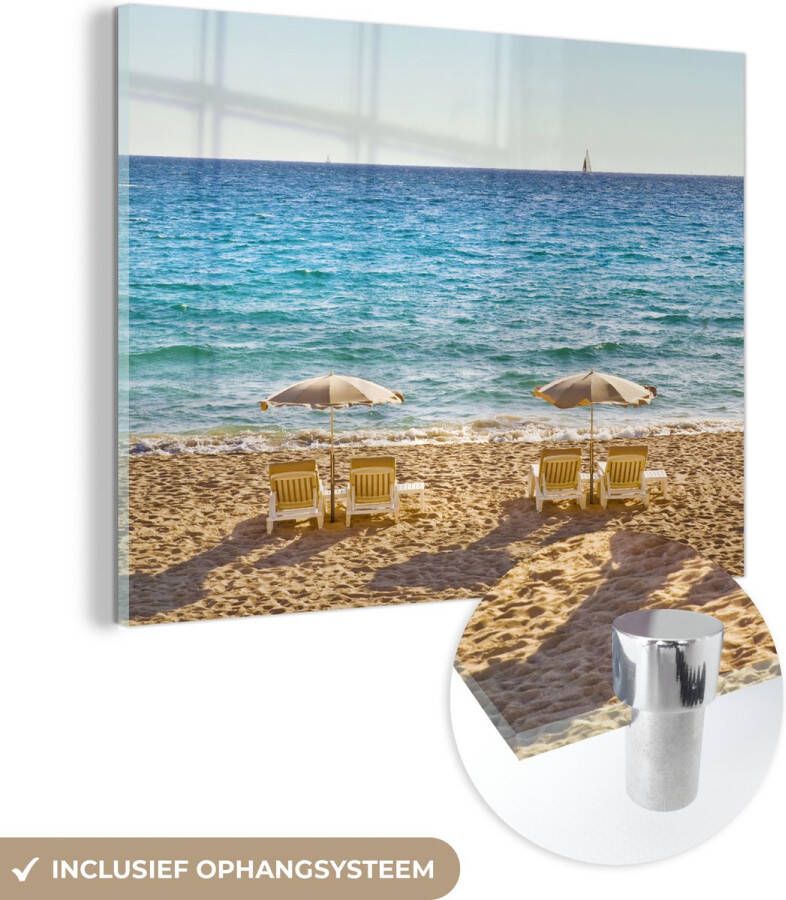 MuchoWow Glasschilderij 40x30 cm Schilderij glas Frankrijk Strand Stoel Foto op acrylglas Schilderijen - Foto 2