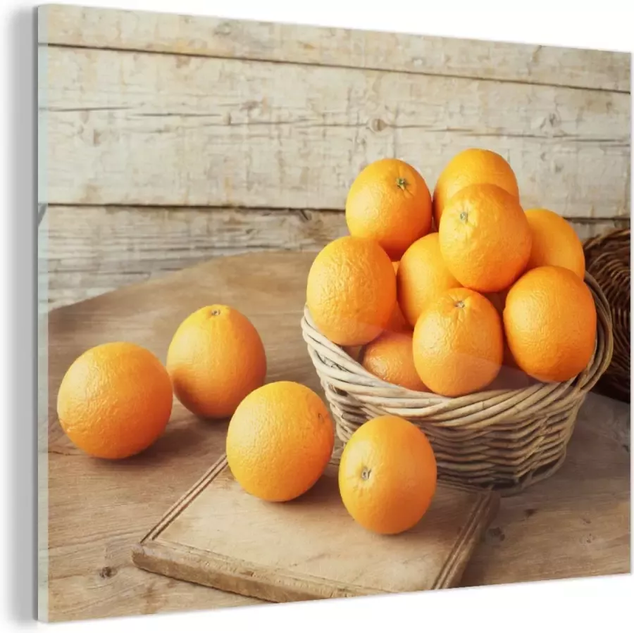 MuchoWow Glasschilderij 80x60 cm Schilderij glas Fruitmand Sinaasappel Tafel Foto op acrylglas Schilderijen - Foto 3