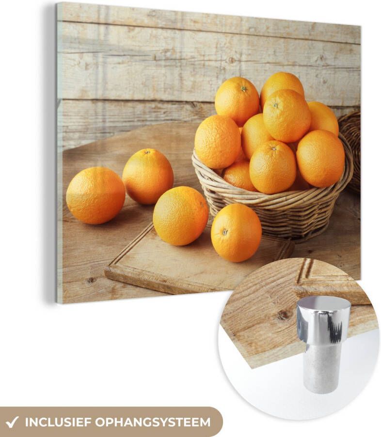 MuchoWow Glasschilderij 80x60 cm Schilderij glas Fruitmand Sinaasappel Tafel Foto op acrylglas Schilderijen - Foto 2